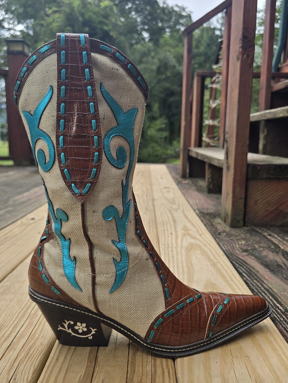 Donald J. Pliner Western Couture, Brown, Beige, Turquoise Boho Boots, Sz 11M - Picture 10 of 15